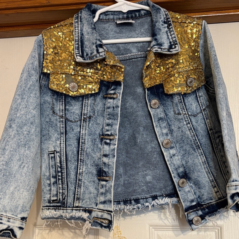 Denim Jacket with Gold Sequin Accents